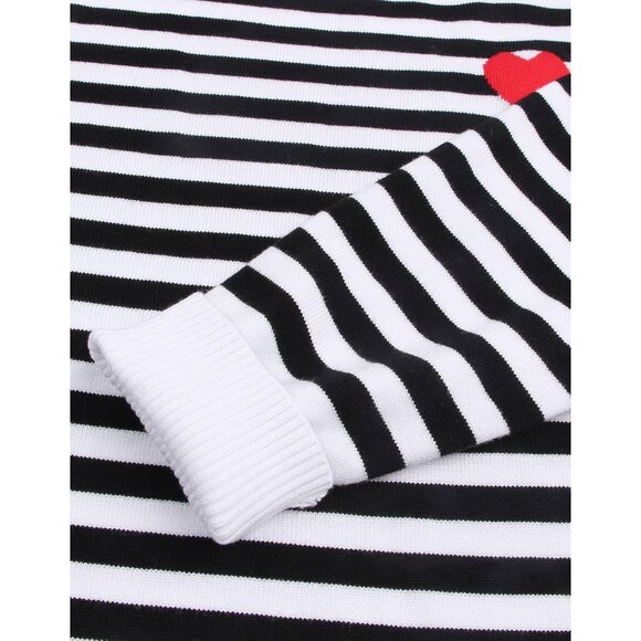 Womens Striped Sweater Long Sleeve Crew Neck Heart Pattern Casual Wear - Picture 7 of 8